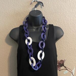Rara Avis by Iris Apfel  Chunky Chain link necklace purple white  art statement